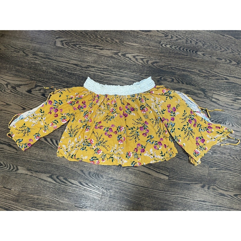 Umgee Off Shoulder‎ Floral Top Size L Yellow AK95